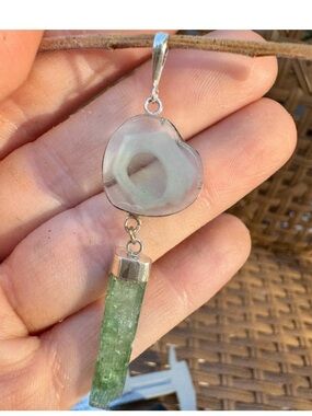 Solid sterling genuine aquamarine/tourmaline pendant 29 carats
